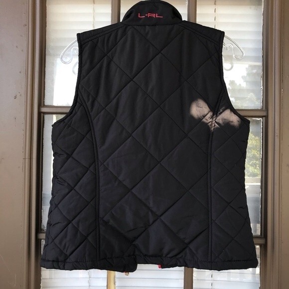 Lauren Ralph Lauren Black and Red Puffer Vest Gold Metal Accents Petite Medium - Picture 3 of 5